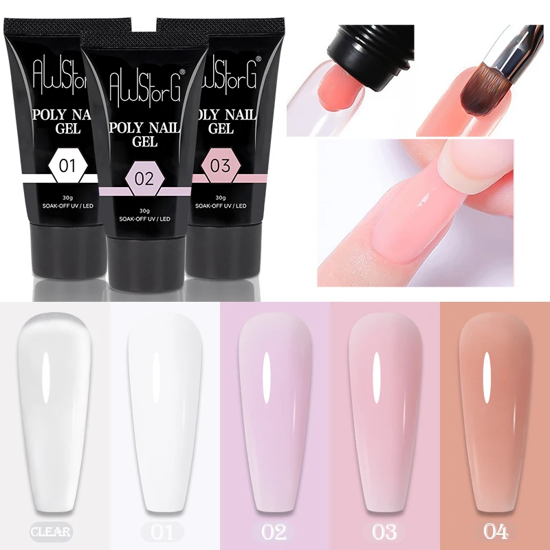 Nail Gel Polish AWStorG 30g Nail Extension Gel Soak Off UV LED Acrylic Crystal White Clear Nude Gel Nail Polish UV Polish