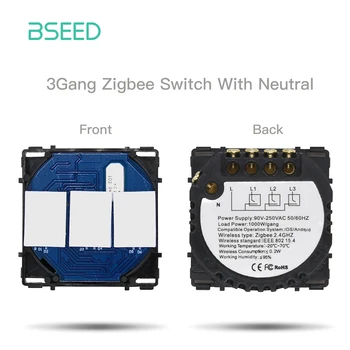 BSEED Zigbee Switches 1/2/3Gang 1/2/3Way Touch สมาร์ทสวิทช์ไฟฟังก์ชั่น Part สมาร์ท Tuya Alexa ควบคุมไม่มีแก้ว Neutral 9