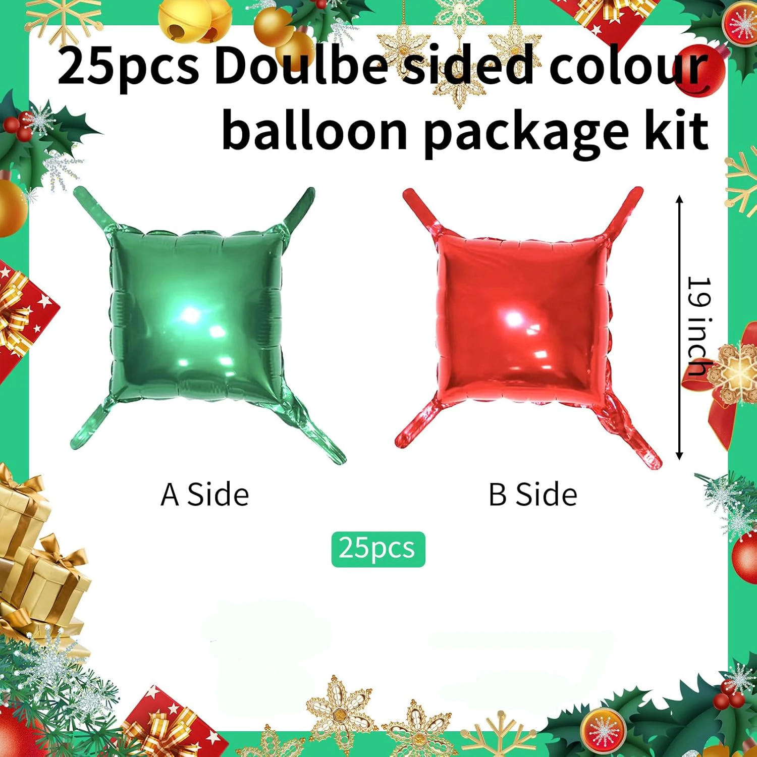 Description Picture 3 of item25pc red green two tone large square aluminum film balloon birthday Christmas New Year wedding party background decoration