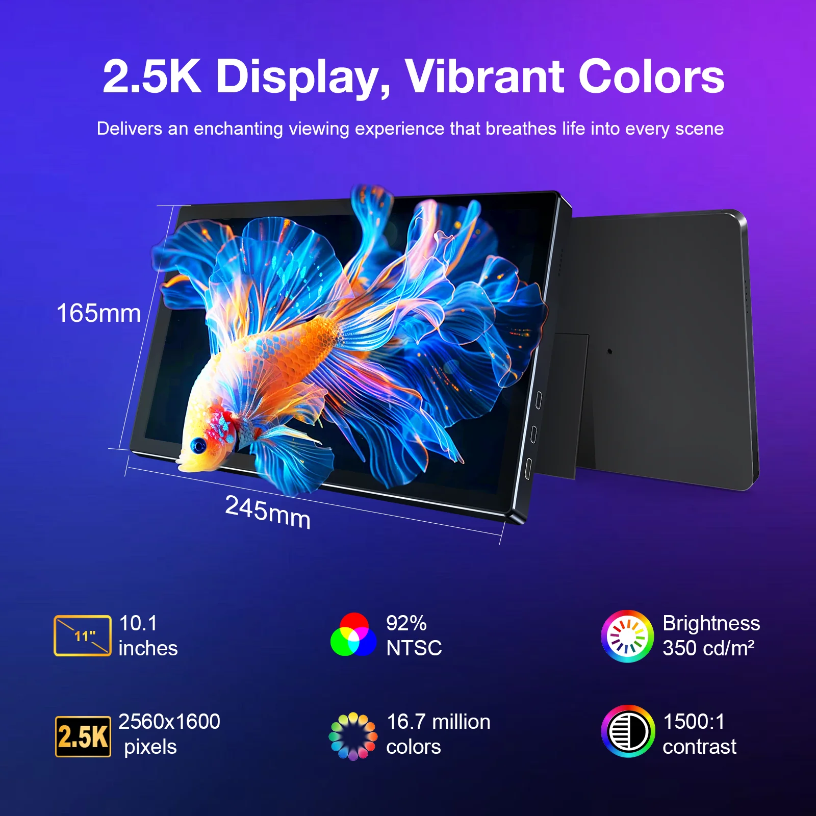 터치 모니터 11 11인치 4k 모니터 포터블 모니터 HOWENS 11인치 휴대용 터치 모니터 2560x1600P 확장 디스플레이 IPS LCD 패널 펜홀 스탠드 VESA USBC 미니 HDMI 모바일 디스플