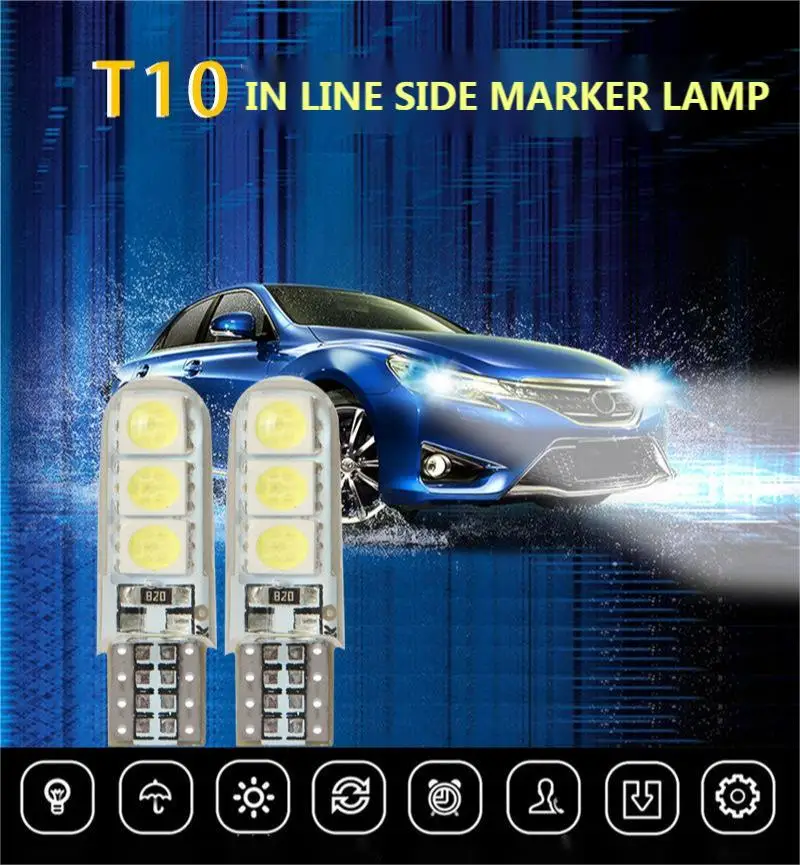 T10 W5W Car LED Bulb Turn Signal Light Auto Interior Dome Reading Light License Plate Super Bright White 12V Signal Lamp