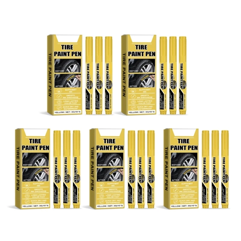 15Pcs Yellow Tire Paint Pen Quick Drying Water Resistant Yellow Tire Marker Pen For Car Lettering Scratch Repair