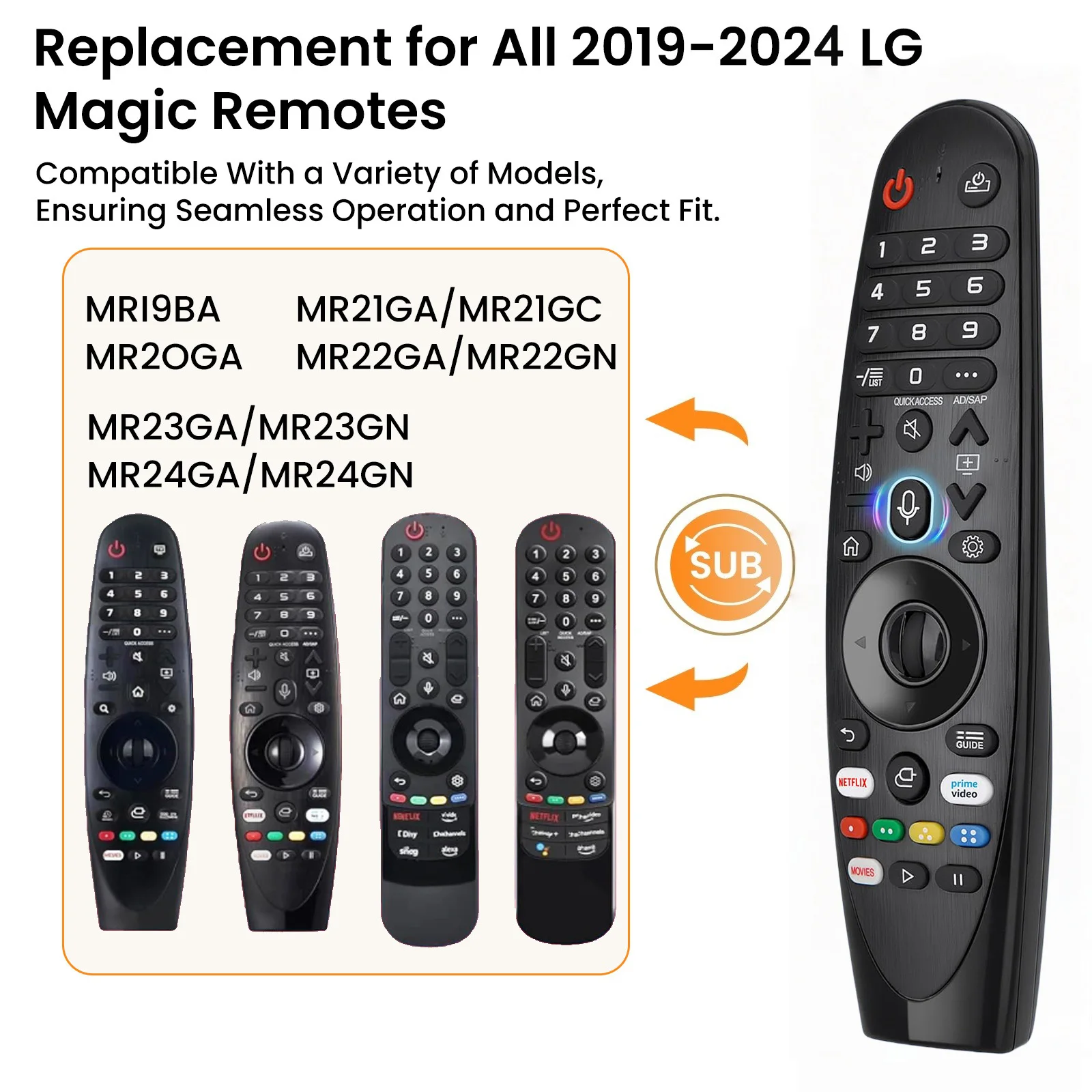 음성 및 포인터 기능이 있는 L-G 매직 리모컨의 대체품, 2019-2024년형 L-G 스마트 TV OLED, QNED, UHD, LED, LCD와 호환 가능