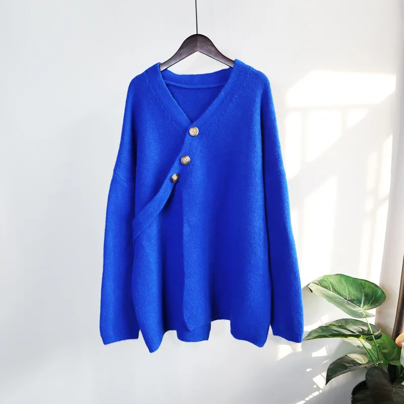 

Button Design Solid Knitted Cardigan Sweater Women 2022 Spring Korean Causal Loose Retro Fashion Sweater Coat Trend Outerwear
