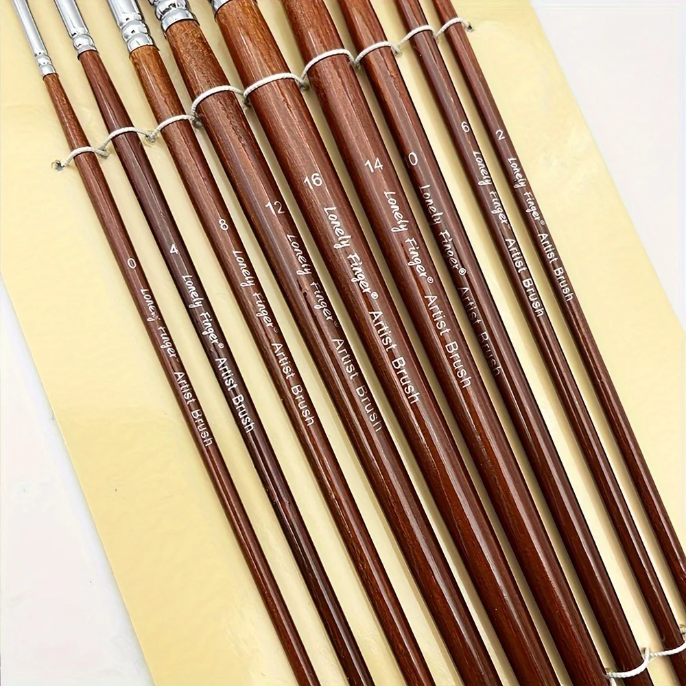 9pcs Professional Fan Paint Brush Set - Long Wood Handle High-Quality Nylon Hair for Watercolor, Acrylic, Oil & More 5