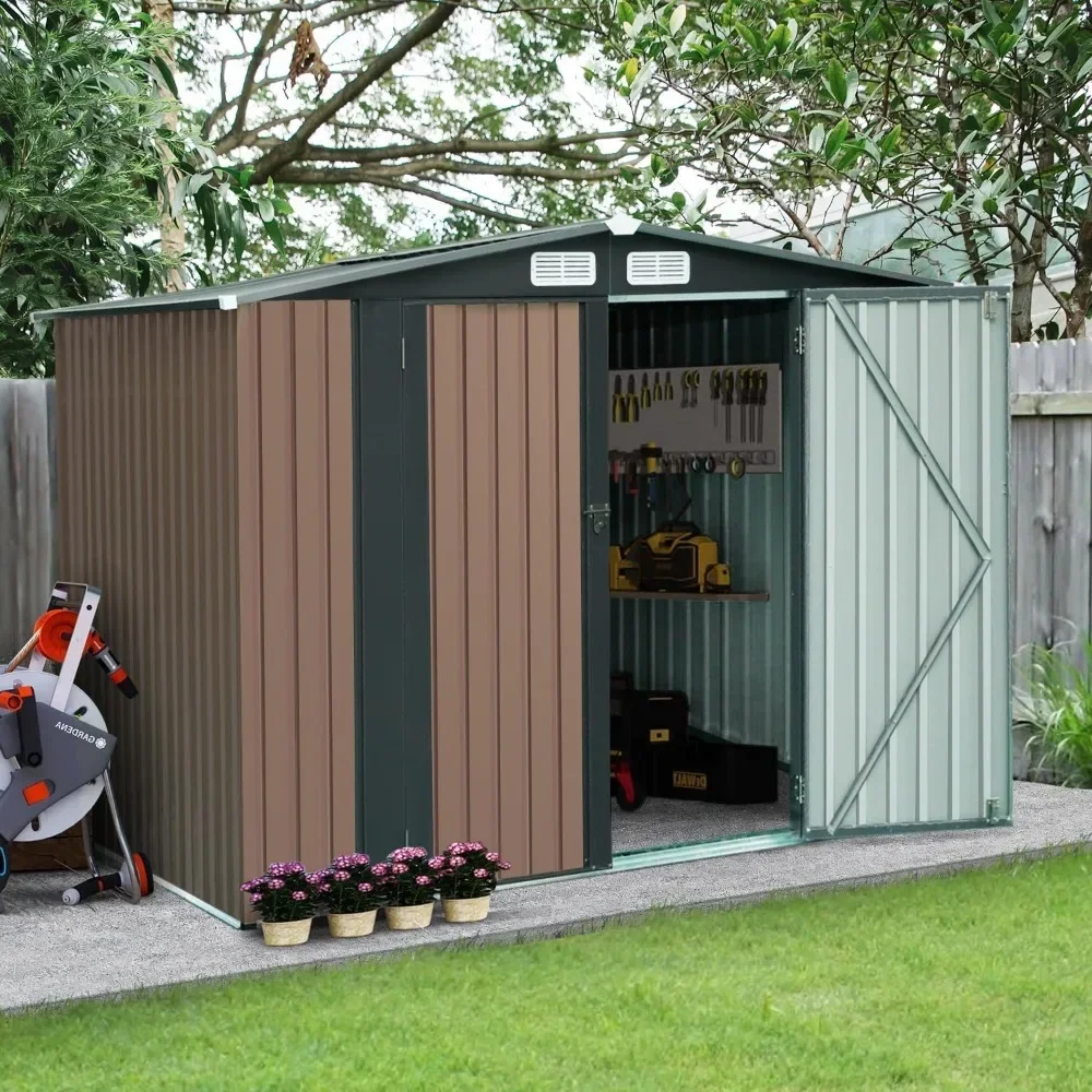 

Outdoor Metal Storage Shed, Outdoor Shed, Steel Garden Shed with Single Lockable Door, Tool Storage Shed for Backyard (8' x 6')