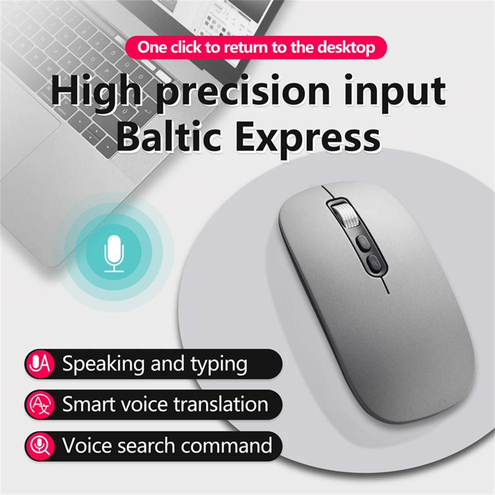 AI Smart Voice Mouse Speech to Text Rechargeable 2.4G Wireless Bluetooth for Windows Laptop Voice Typing