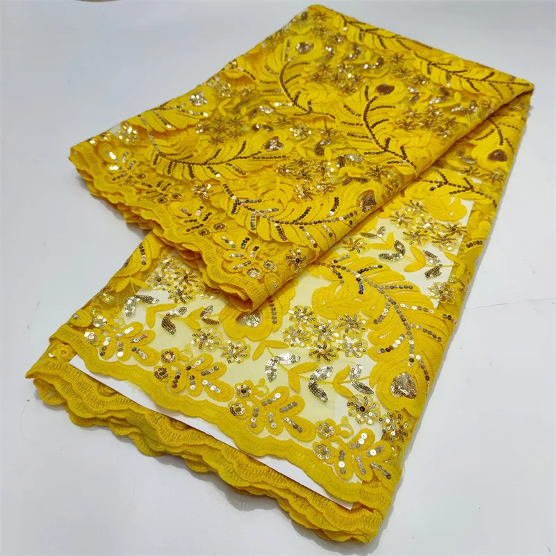 Nigerian Hot Sale Lace Orange Mesh Fabric 2022 African Fashion Sequins Tulle Lace French For Women Wedding Party Dress Sew 