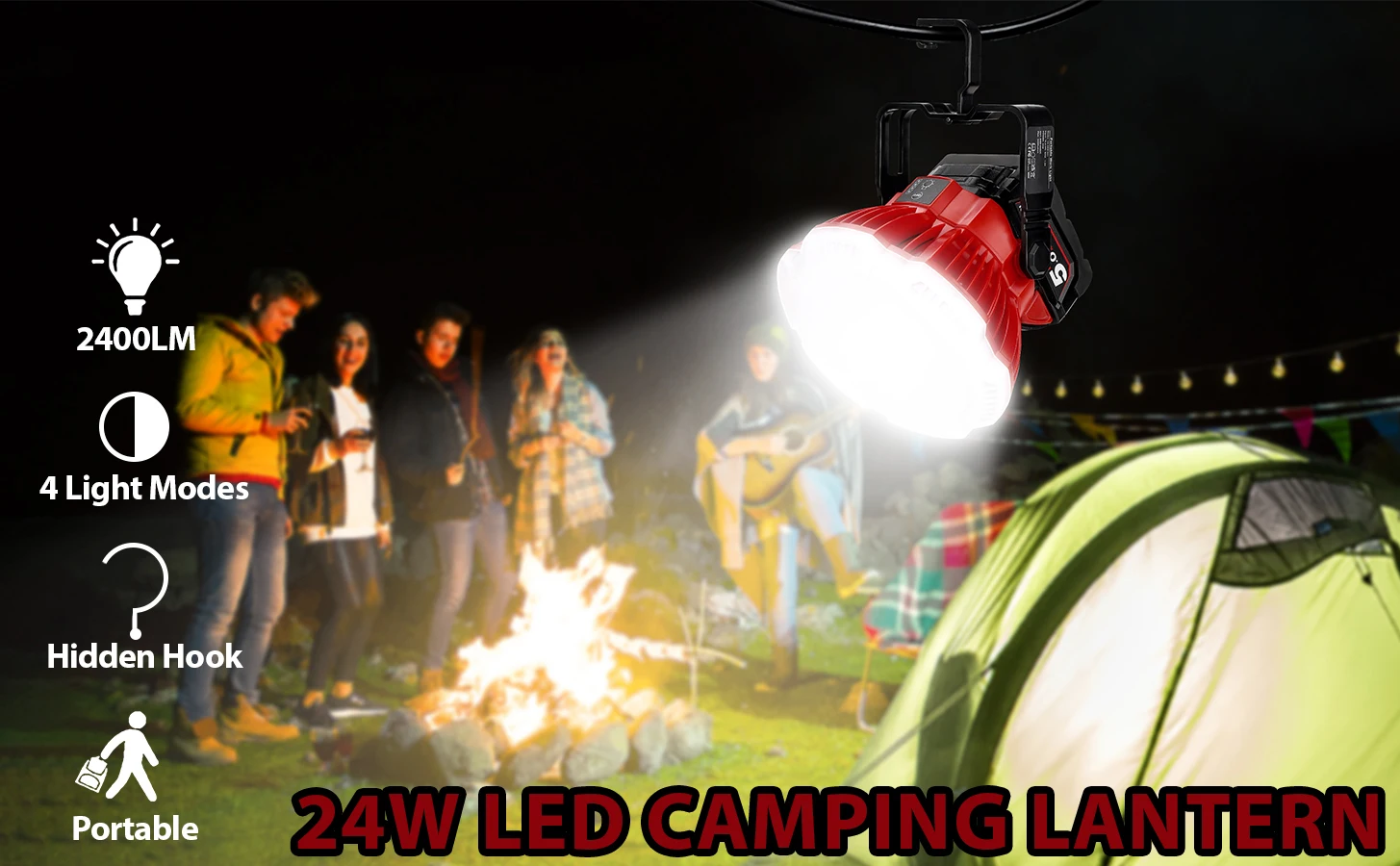 2400LM LED Camping Lantern for Milwaukee m18 Battery 24W LED Work Light for Car