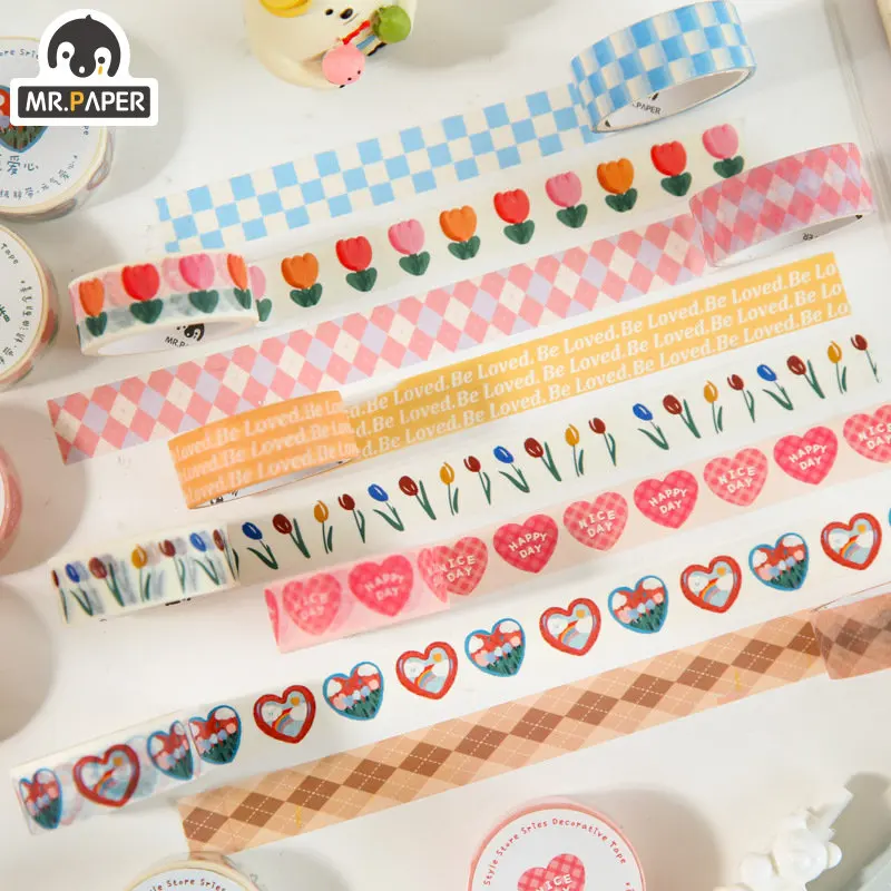 

Mr. Paper 8 Style 300cm/ Roll Small Fresh Simple Washi Tape Beautiful Flower Heart Hand Account Decorative Stationery Tape