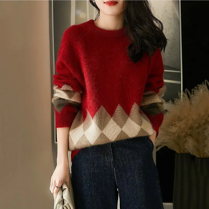 Autumn Winter Plush and Thicken Sweaters Women New High-quality Long Sleeve Loose Keep Warm Knitting Bottoming Shirt Lady Top