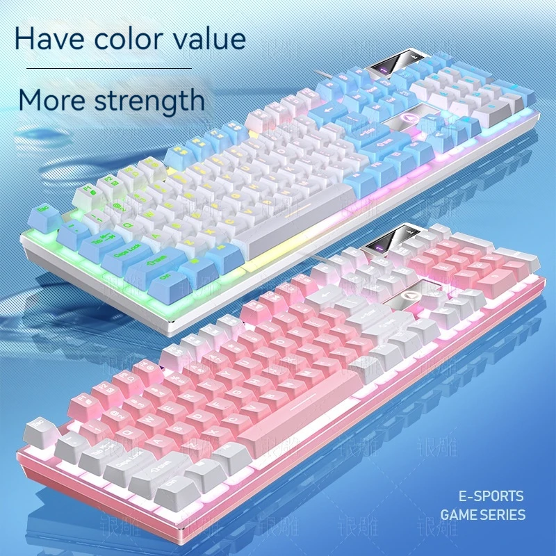 

Mechanical Gaming Keyboard Hand Feel Desktop Computer Accessories Wired kawaii Keyboards Color-block Glows Watertight Backlit