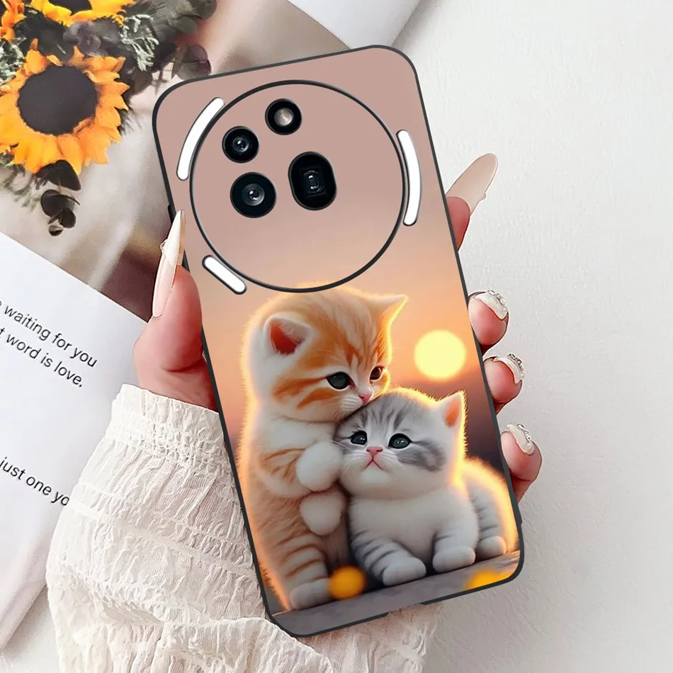 Elegant Butterfly Cat Printed Black Silicone Soft Phone Case
