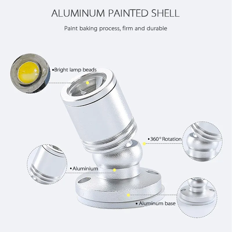 LED Spotlight 3W DC5V USB Jewelry Cabinet Showcase Counter Lamp Surface Mounted Ceiling Mini