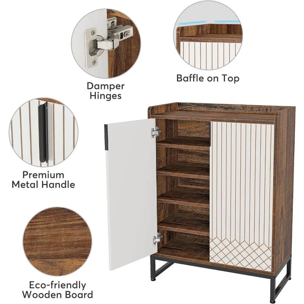 Modern Shoe Cabinet for Entryway, 25 Pairs Shoe Cabinet with Doors, Wood 5-Tier Shoe Organizer, Freestanding Brown 6