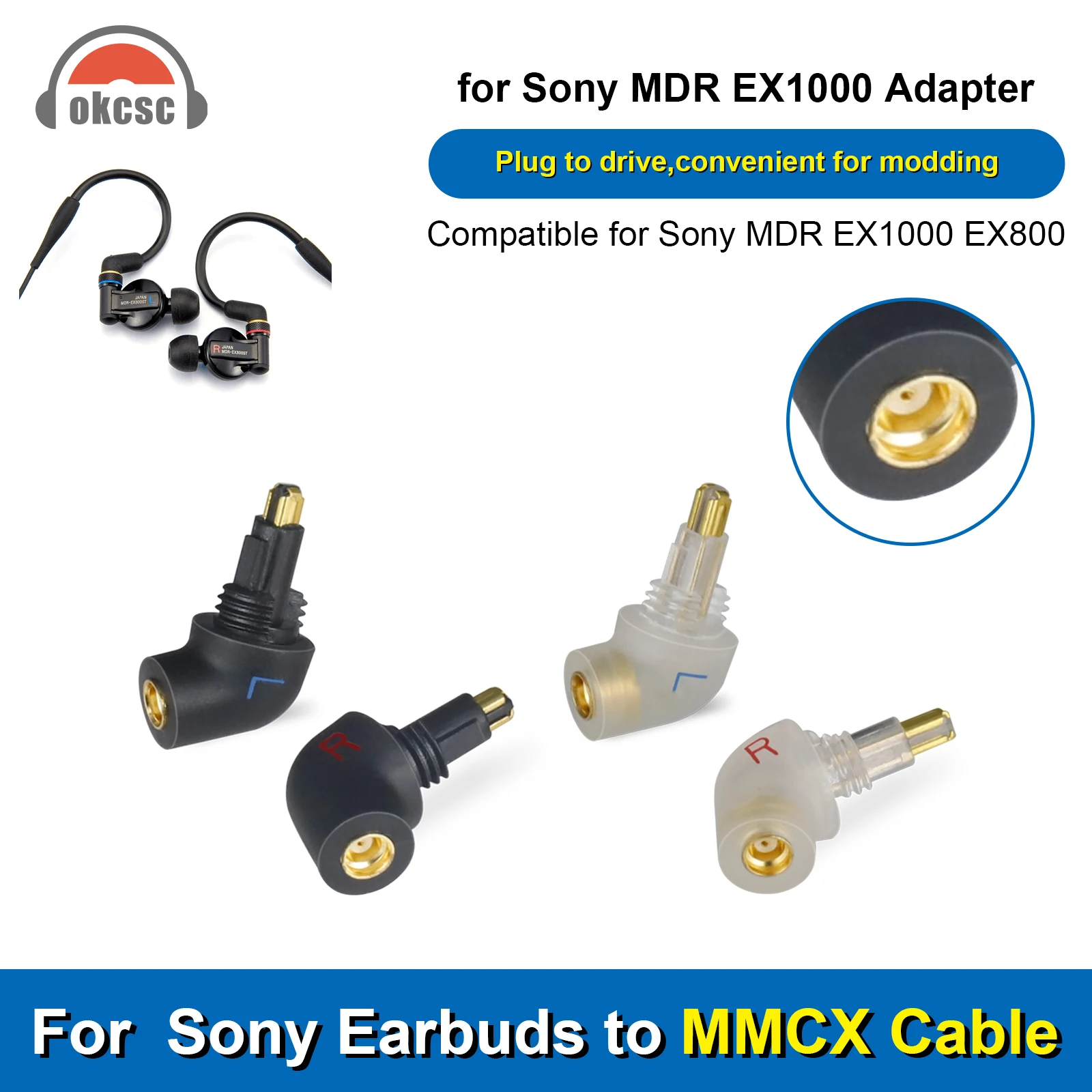 Okcsc-earbuds Conector em Forma Curva Adaptador de Áudio Jack Cabo Mmcx Conectado para Sony Mdr Ex1000 Ex800 Mdr7550 Ex600