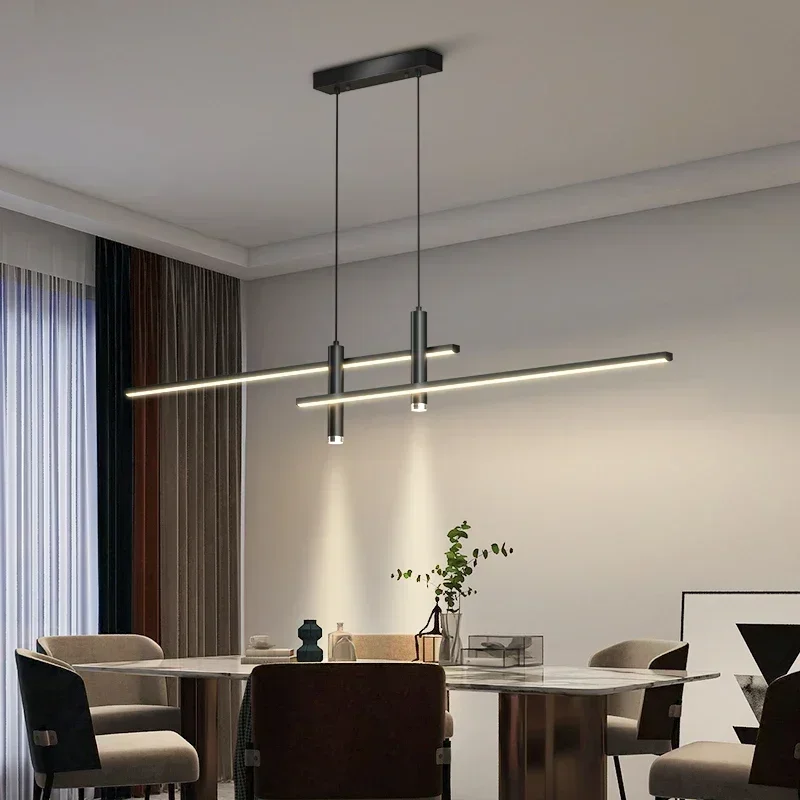 Table Lamp Modern Led Pendant Light 120cm 150cm Long Strip Dining Table Lamp Suspension Chandelier Living Dining Room Lighting Fixture