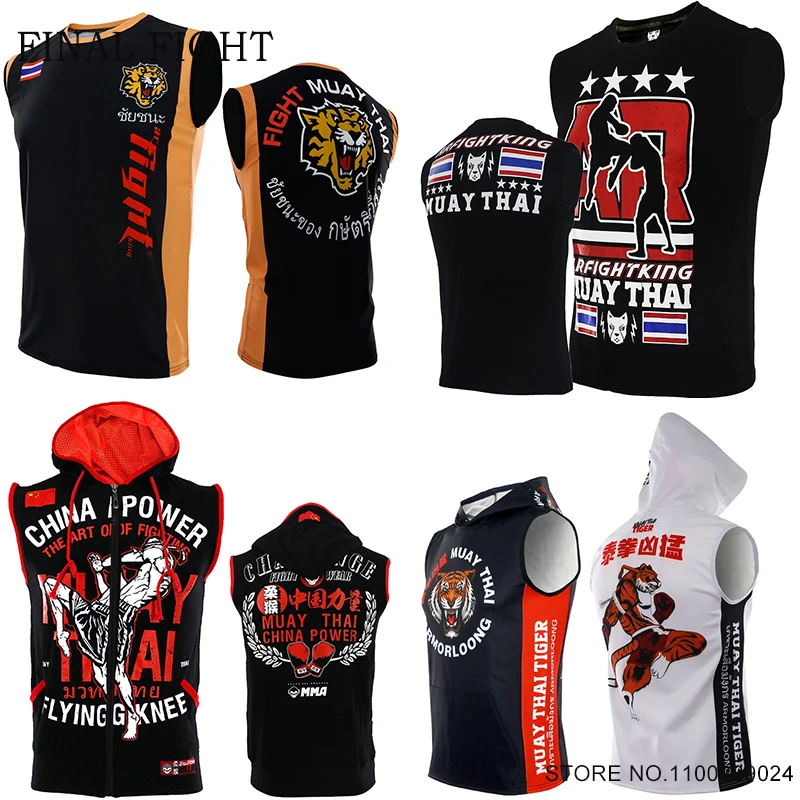 

Muay Thai Shirt Men Women Tiger Boxing Training Hoodie Sparring Martial Arts MMA T-Shirt Sleeveless Gym Sports Workout Rashguard