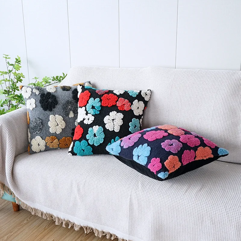

45x45cm Embroidery Flower Pillows Cover Autumn and Winter Jacquard Cushion Cover Soft Pillowcase for Sofa Office Home Decor