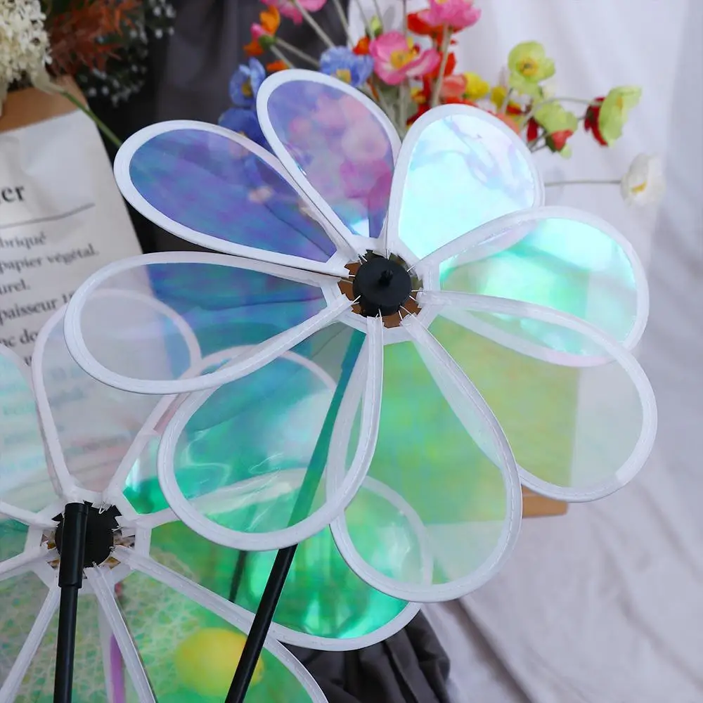 Windmill Toys Cute Multifunctional Kindergarten Eight Leaf Windmill Transparent Flower Color Film Windmill Toys Bird Repelling