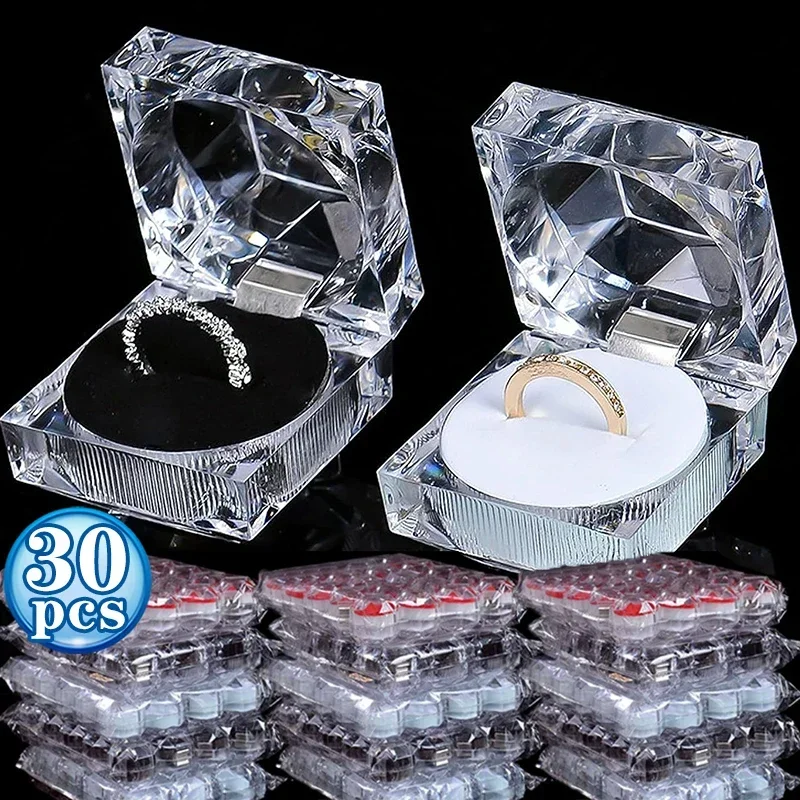 1-30pcs Acrylic Crystal Ring Boxes Storage Display Box Storage Organizer Case Clear Package Box for Wedding Jewelry Packaging acrylic square display block clear polished lucite cube acrylic jewelry display stand ring showcase display holder base