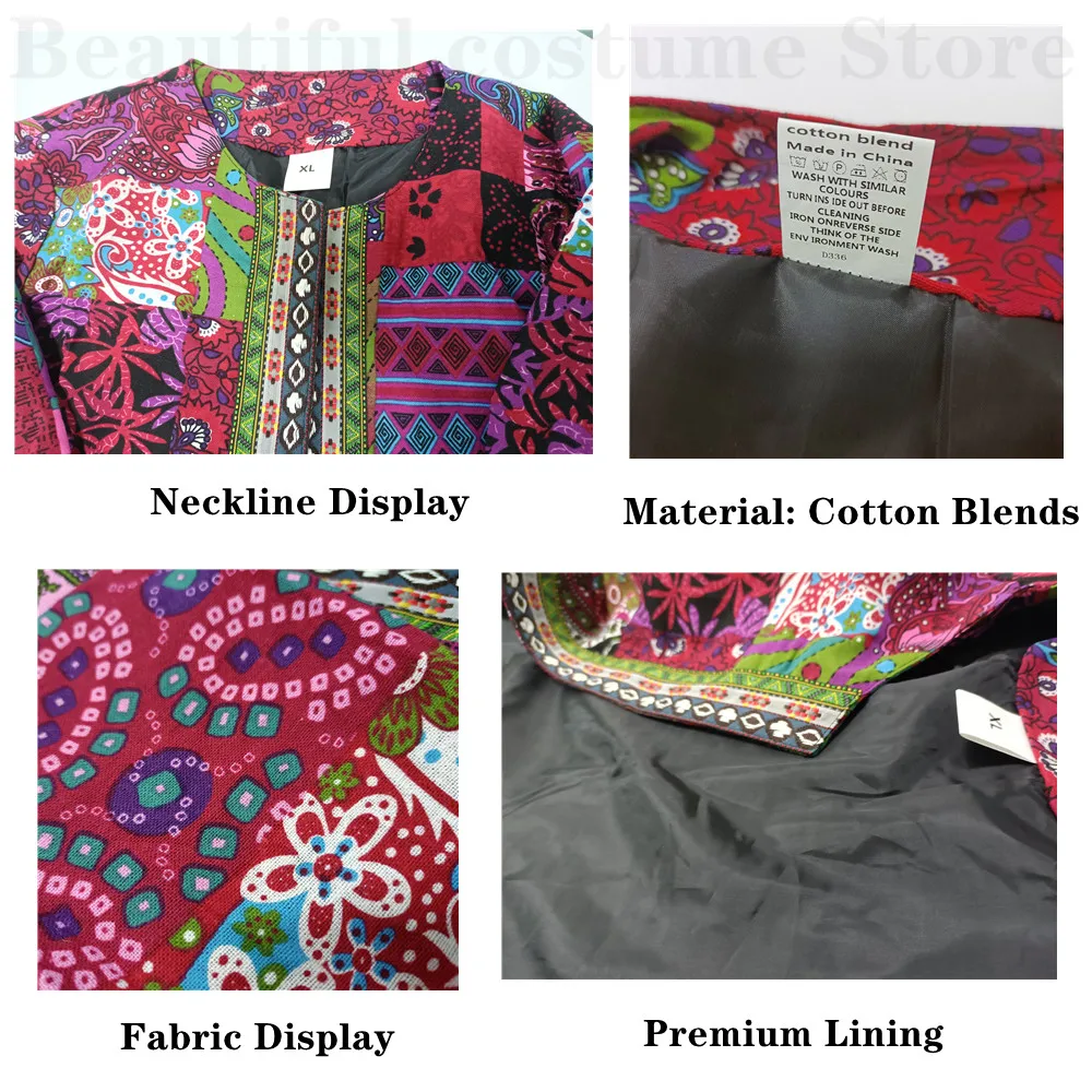 6XL Jacket Coat Women Fashion Summer Autumn Ethnic Floral Print Long Sleeve Loose Jacket Coat Cardigan Loose Outerwear Chic Top