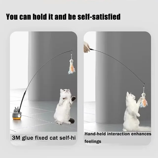 360-Degree Rotating Cat Teaser Toy with Dragon Totoro Design Steel Rod Fish Head with Bell for Cat Entertainment Cat Supplies 3