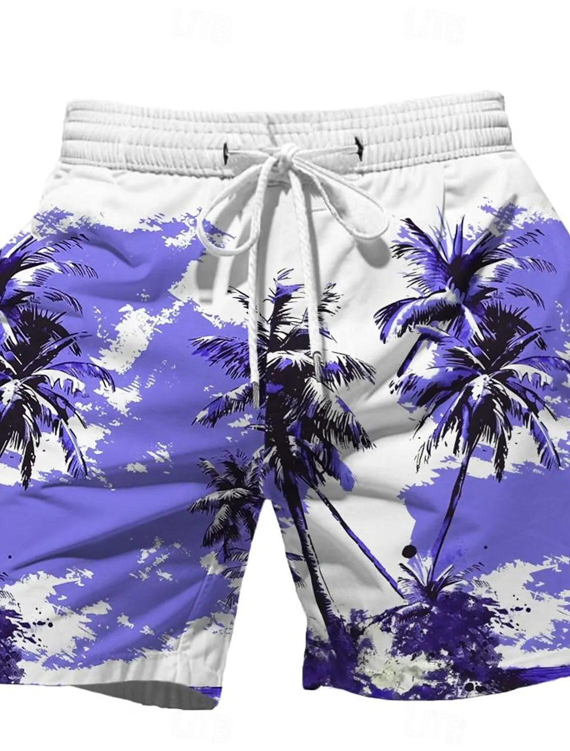 thumbnail image 1 of Pantalones cortos de playa de moda para hombre con diseño de árbol de coco, pantalones cortos hawaianos, bañadores con cordón, ropa de calle para vacaciones y playa, estilo Harajuku, 1 of 5