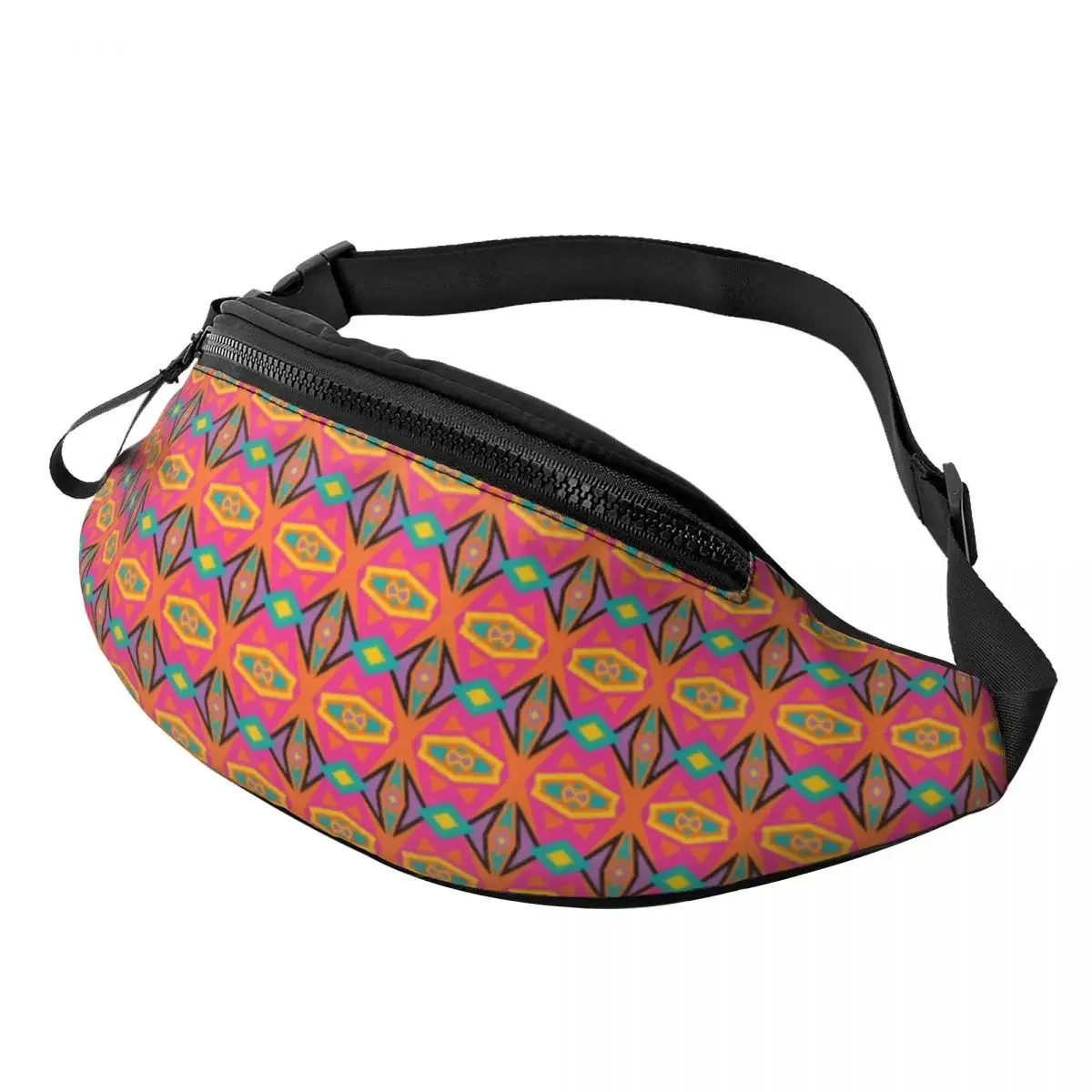 

African Tribal Ankara Fabric Style Fanny Bag Customized Geometric Crossbody Waist Pack Men Women Travel Hiking Phone Money Pouch