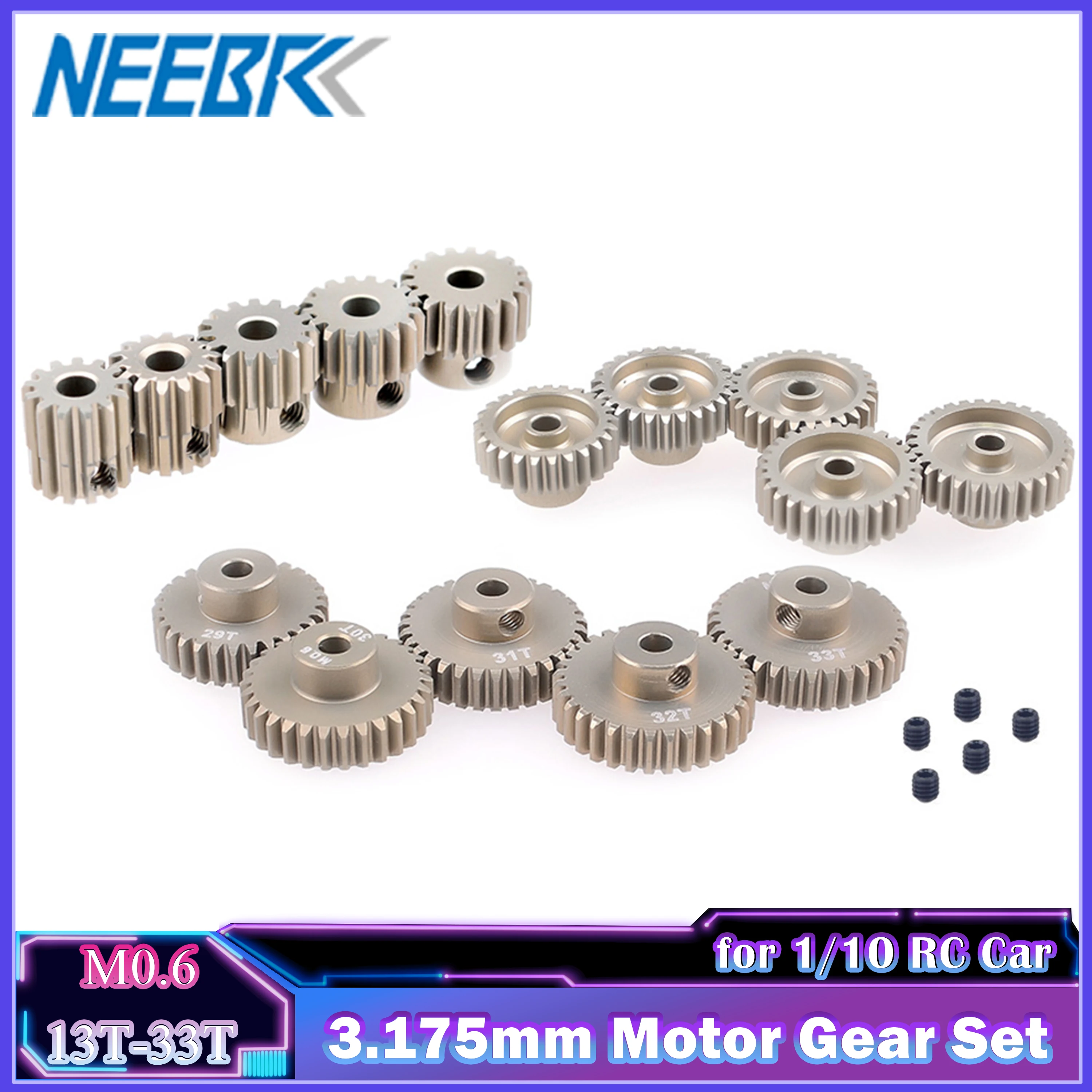Produktbild von QUARKZMAN 5x 64P Ritzel Set 3,175 Mm Welle – 31–35 Zähne, Alu-Legierung, Für 1/10 RC Autos, Inkl. Madenschrauben