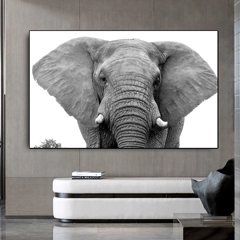 

Черно-белый слон плакаты-портреты и принты Современная животная Картина на холсте настенные картины украшение для дома бара комнаты