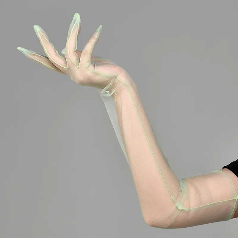 New Sexy Gloves Transparent Women Sheer Tulle Thin Mesh Wedding Driving Club Party Prom Dancing Dress Etiquette Long Glove