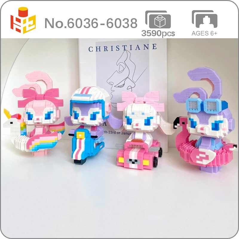 Pn Animal World Rabbit Moto Car Anello Di Nuoto Pet Doll Model Mini Diamond Blocks Mattoni Giocattolo Da Costruzione Per Bambini No Box