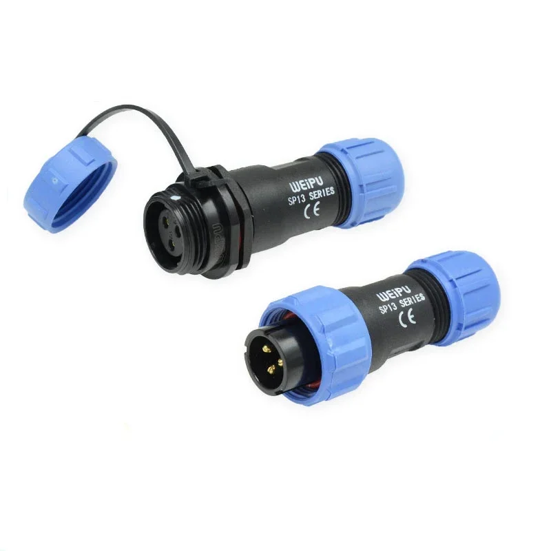 Connettore Aeronautico SP13 2 Poli Impermeabile IP68 - Set 2 Pezzi Maschio/Femmina Per Lampade Esterne 250V 13A