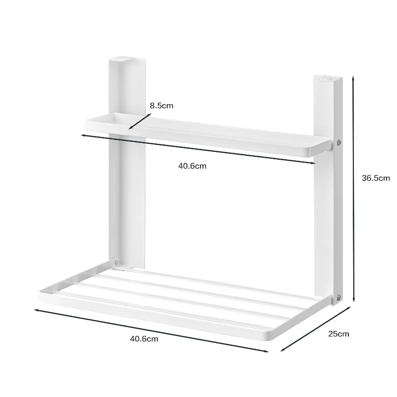 מדף כביסה מתקפל עם מדף מגנטי, מדף אחסון ברזל מרובה תכליתי, מארגן צף אסתטי לתלייה, אביזרי חדר אמבטיה