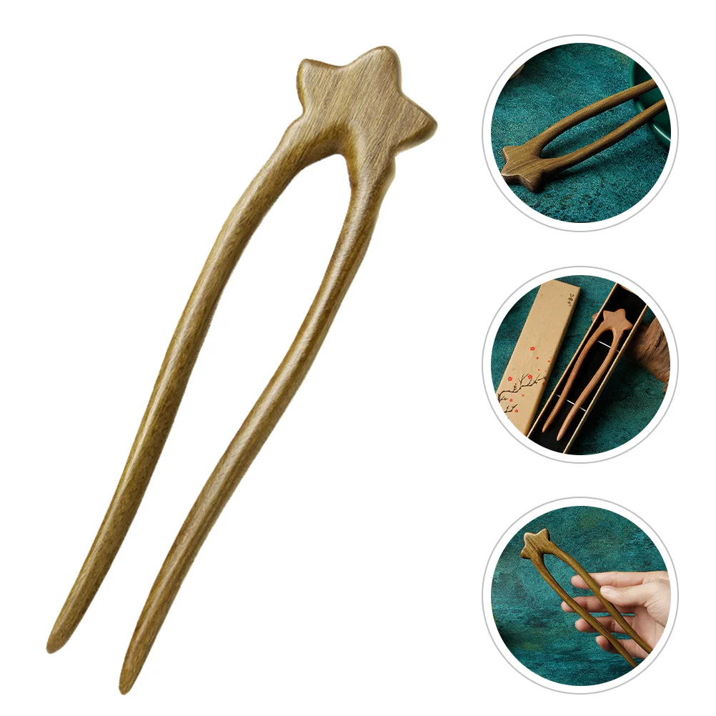 Green Sandalwood Star Double Hairpin Decorative Stick Pins for Women Daily Wear French Accessories Buns Shaped 2