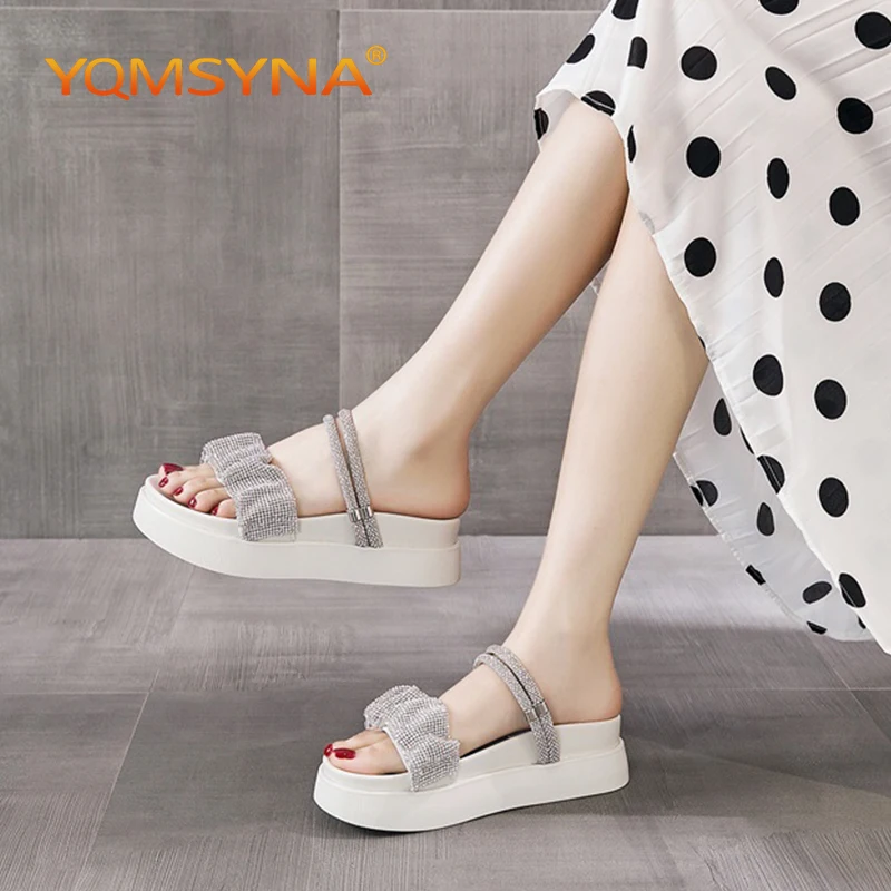 

YQMSYNA Fashion Modern Slippers Comfortable Thick Sole Soft EVA Pleated Slippers For Women Street Style Flat With Lady Shoes W53