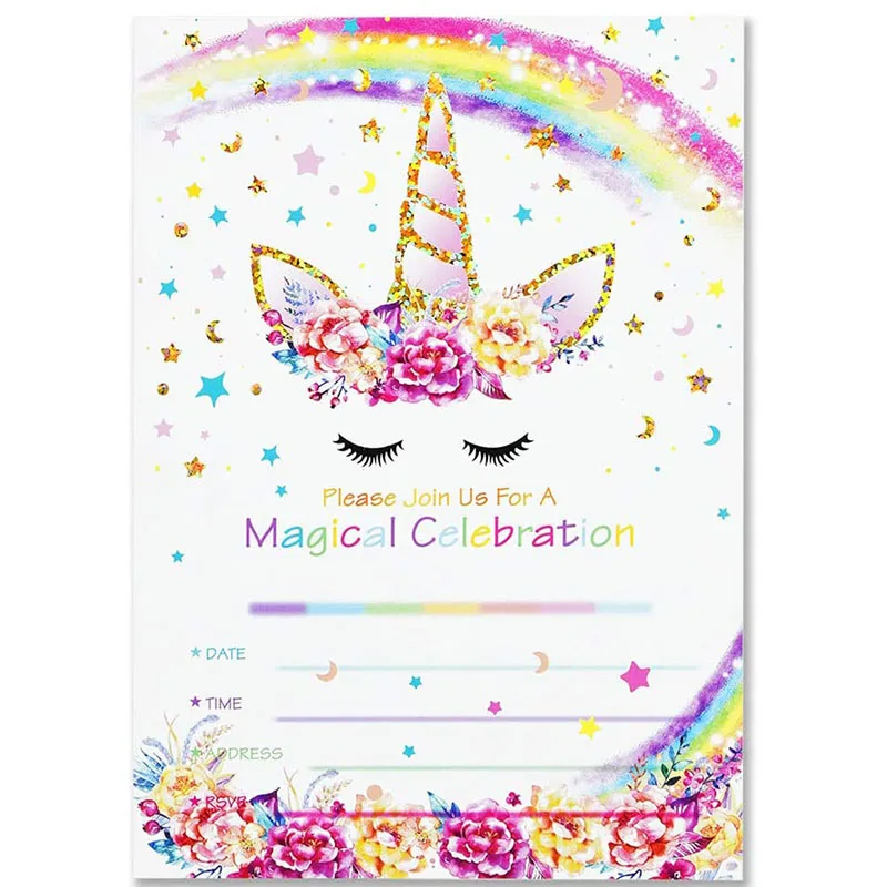 12Pcs Wedding Party Princess Party Invitation Birthday Holiday Paper Greeting Card Rainbow Unicorn Mermaid Invitation Card