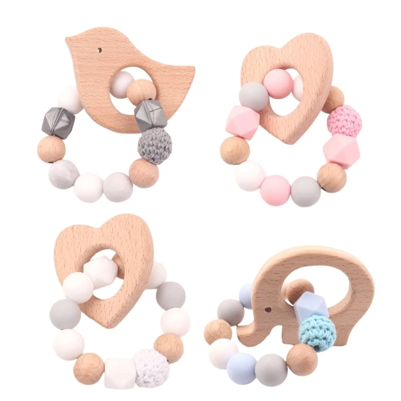 

Cartoon Bird/Elephant/Heart Teething Bracelet Toy Kids Handheld Teether