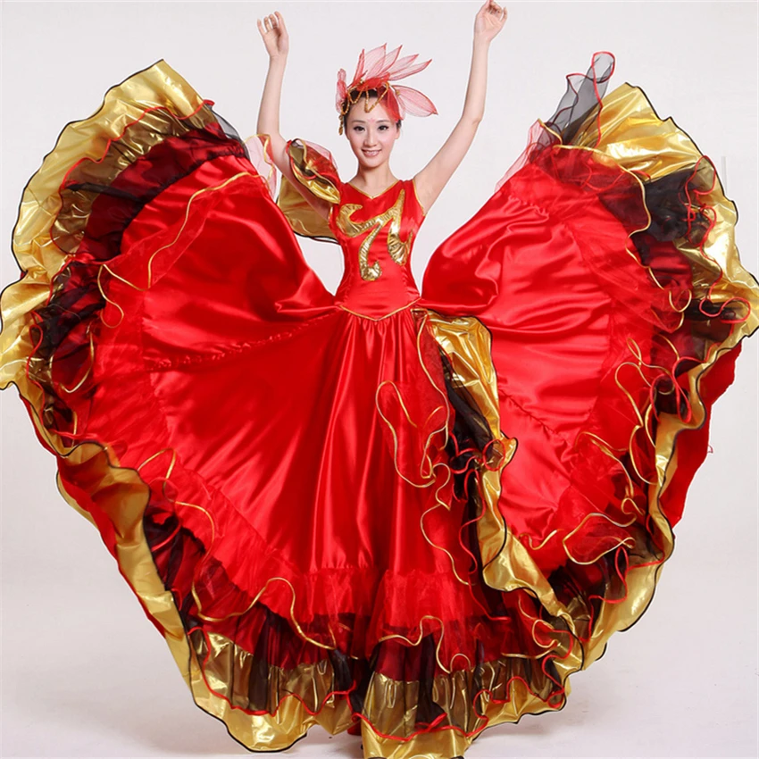 Women Spain Dress Flamenco Skirts Dance Costumes Spanish Gypsy Skirt Bigdance Flower Chorus Stage Performance Wear women flamenco dresses