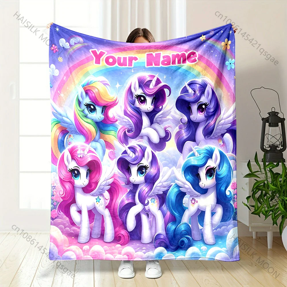 (Memo U Name) 6 Size Custom Name Blanket My Little Pony Print Suitable for Sofa, Bed, Travel,Office,Chair Car Camping for Gifts 6