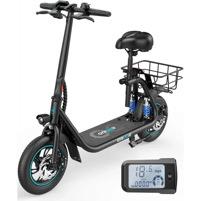 

Gyroor Electric Scooter for Adults with Seat, 20/25 Miles Range 450W Motor up to 15.5/18.6 MPH Speed LCD Display, Electric Scoot