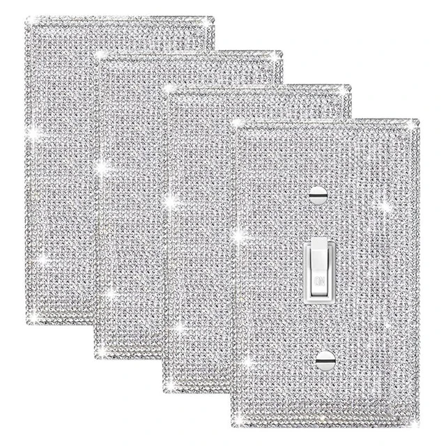 Silver Shiny Silver Rhinestones Wall Plates, 6 Pieces Light Switch Cover  Plate Bling Crystal Wall Plates Decorative Wall Plate Single Toggle For  Kitchen 