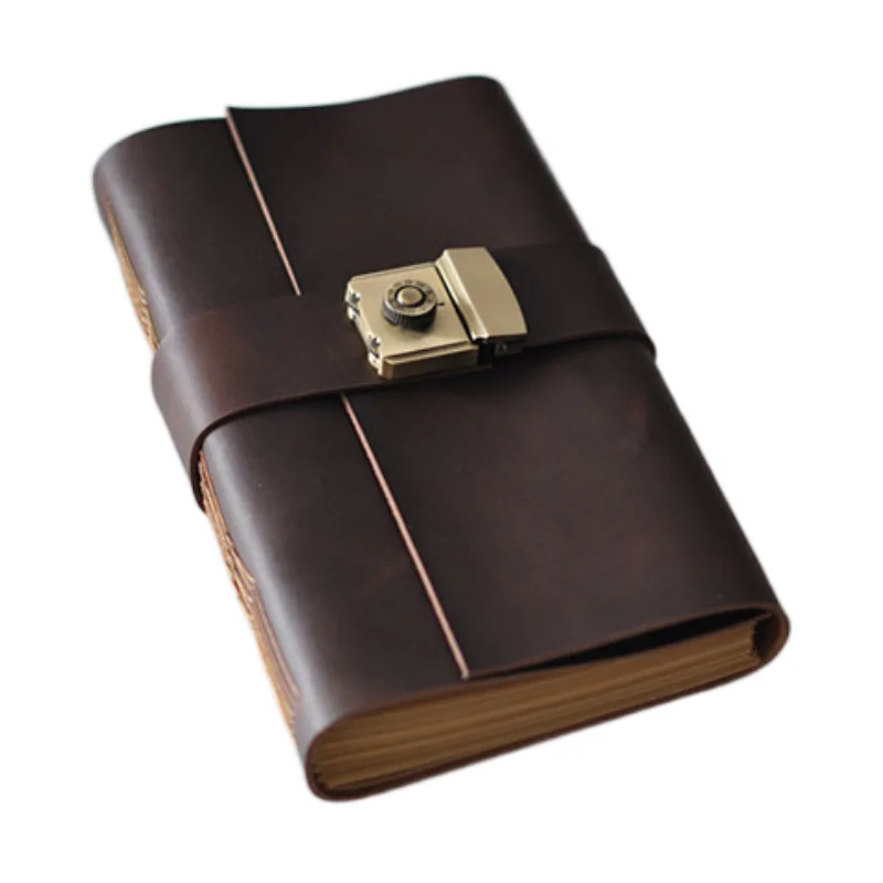 

Password Book, Handmade Cowhide Travel Diary, Notebook, Retro Notes, Buckle Book, Password Lock, Tidal Hand Ledger