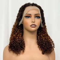 Double dessiné 250% densité Ombre 18 pouces vague d'eau bouclés perruques de cheveux humains 13x4 Transparent dentelle frontale perruque de cheveux pour les femmes 4