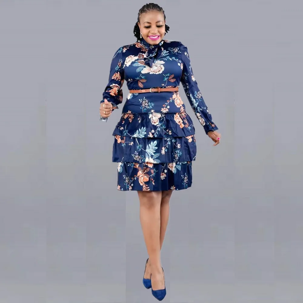 african wear for ladies 2022 African Dresses for Women Spring Summer African Women Long Sleeve Printing Polyester Plus Size Knee-length Dress 2XL-6XL african dress style Africa Clothing