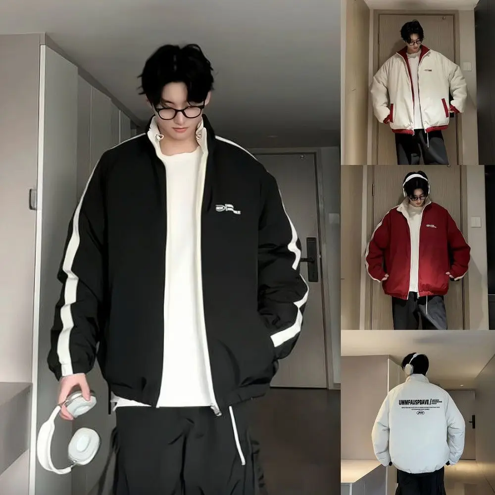 L*S様 50's Cotton Reversible Sport Jacket Retro Reversible Jacket for Men Stand Color Spring Autumn Varsity