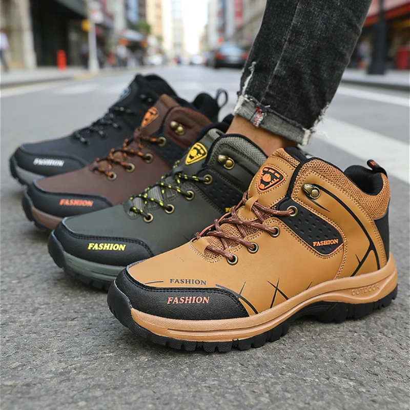 Men's Trendy Mid-High Boots Comfortable Outdoor Hiking Shoes 2025 Non-Slip Wear-Resistant PU Leather Sneakers Designer Shoes Men