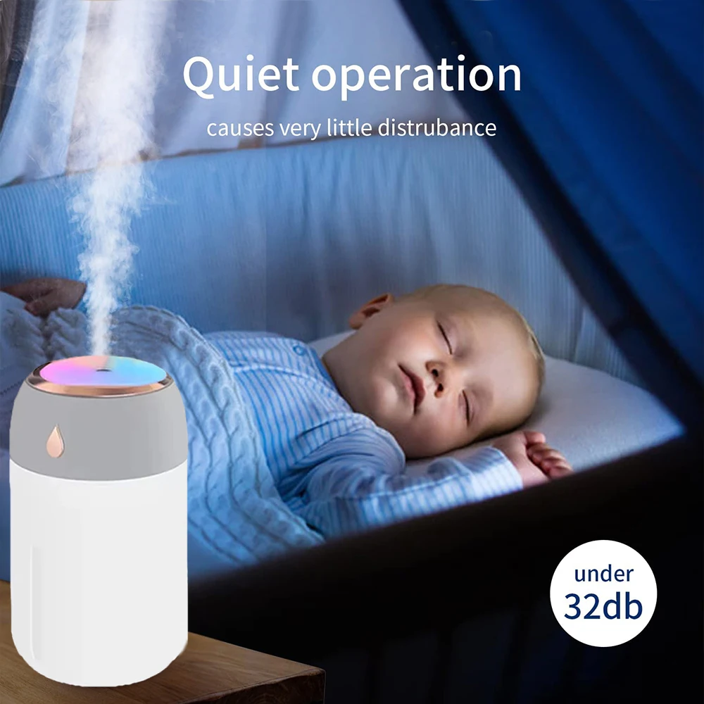 330ml Humidifier Colorful Light Portable Whisper-Quiet Large Mist Spray USB-Powered Fresh Air for Bedroom Home Car Purifier