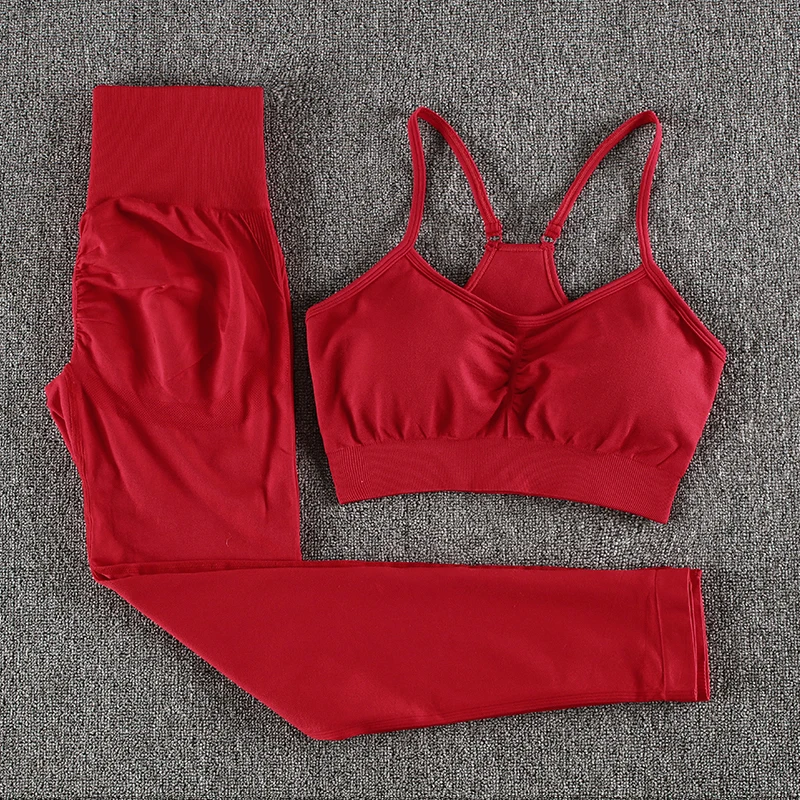 Conjunto Deportivo Efecto Push Up Sin Costuras rojo